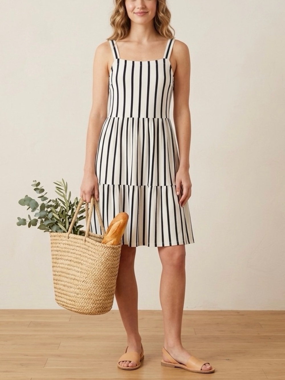 Loft Black & White Stripe Midi Sun Dress